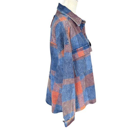 Vintage Havana small blue orange long sleeve button down flannel shirt shacket - Picture 4 of 12
